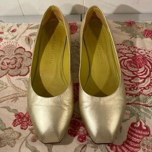 Bottega Veneta Gold Soft Squared Ballet Toe Slip On Flats